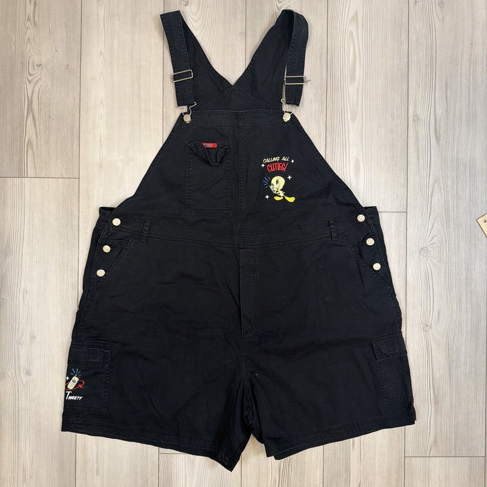 Women's Tweety Bird Overalls Bibs 26/28 Black Denim Vintage Looney Tunes Cuties